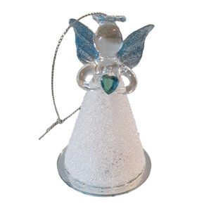 4 Inch Glass Angel Christmas Ornament Blue Heart and Wings